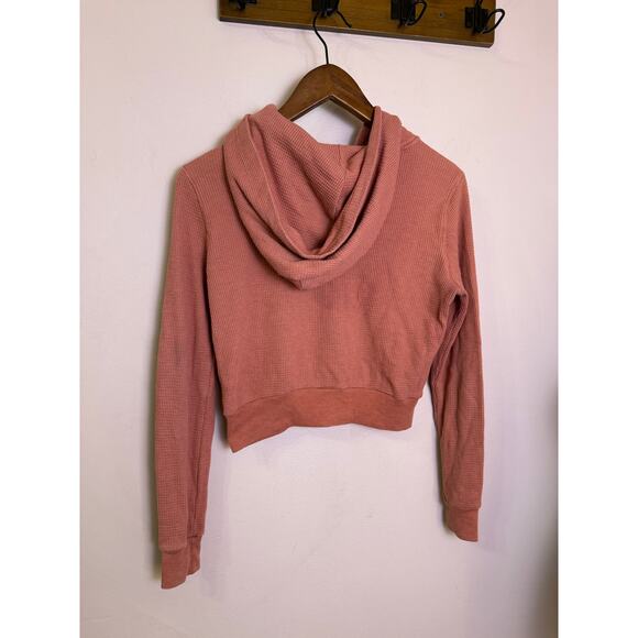 TNA Aritzia Waffle Zip Hoodie Rose Dawn Pink Thermal Knit XS - Picture 4 of 4
